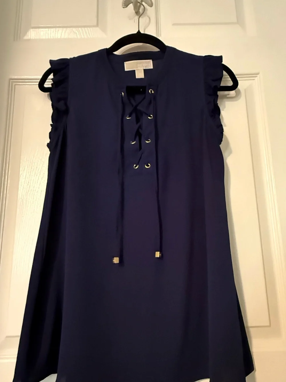 Michael Kors Navy Lace-Up Ruffle Sleeve Camisole Top
